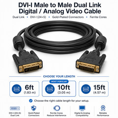 DVI-I Male to Male Dual Link Digital / Analog Video Cable – 6ft / 10ft / 15ft