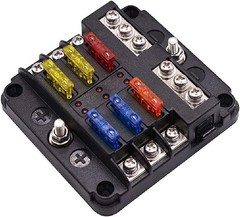 6 Way Car Boot Power Distribution 12-24V Blade Fuse Holder Box Block Panel Board