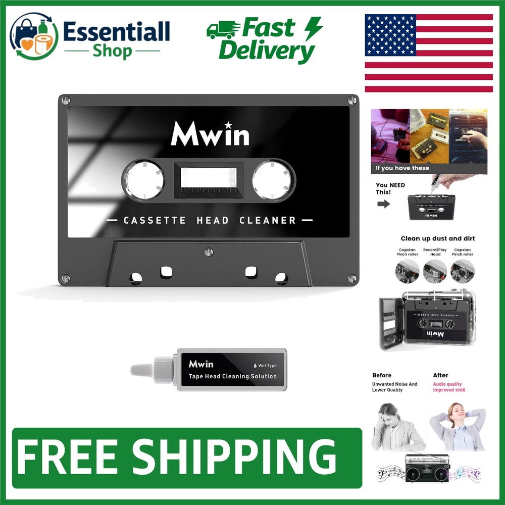 Compact Cassette Player Cleaning Kit – Non-Abrasive Head Cleaner Tape Included