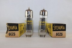 2 MINT MATCHED NIB Pair 1950s Sylvania 6CZ5 BLACK Plate TEST Amplitrex 113%+ NOS