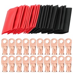 40 pcs 1/0 AWG Gauge Copper Lugs w/ BLACK & RED Heat Shrink Ring Terminals Set
