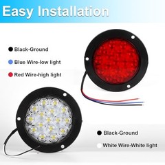 4PCS 4 Inch Round LED Trailer Tail Lights 2 Red and 2 White 4″ Led Stop Brake