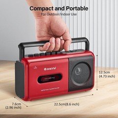 Innovative Red Portable Cassette Tape Player Boombox – AC or Battery Operated