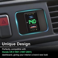 Clock Substitute with Voltmeter and USB Fast Charger for 1997-2001 Honda CR-V