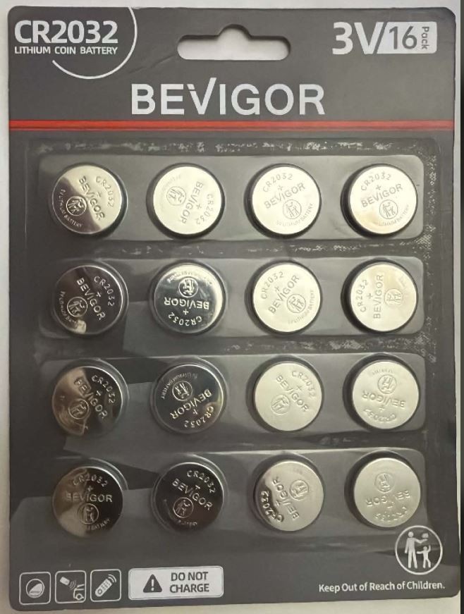 Bevigor CR2032 3V Lithium Coin Battery – Long Lasting Battery – 16 Count