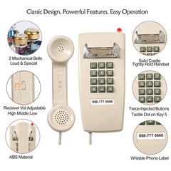 HTMengt Traditional Wall Phone Metal Bell,Classic 2554 Wall Telephone (Hearin…