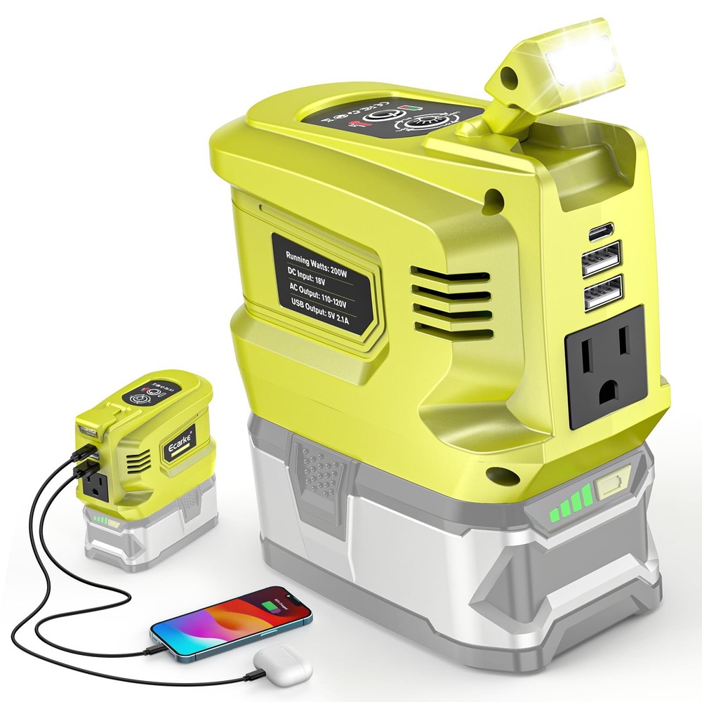 200W Portable Power Inverter for Ryobi 18V AC 110V-120V Converter