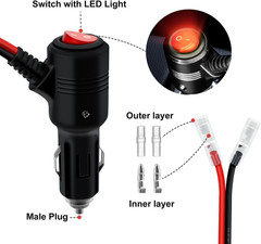 12-24V Fused LED Car Cigarette Lighter Plug Socket Cable Adapter w/ Switch Lot