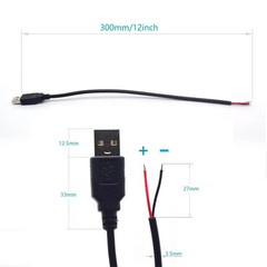 2pcs 3.3Ft 20AWG USB2.0 Male Plug 2pin Wire DIY USB Pigtail Cable 5A DC Power US