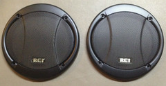REI PAIR OF SPEAKER GRILLE COVERS 6″ DIAMETER BLACK MESH SMALL LOGO BUS RV