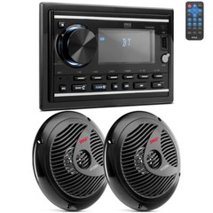 Pyle Marine Stereo Receiver Power Amplifier & Speaker Kit-Double DIN, 30 Preset