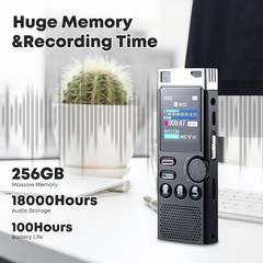 WUCOTC Digital Voice Recorder 264GB Voice Activated MP3 Playback Black