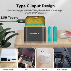 Rechargeable Lithium Batteries 1.5V 3400mWh AA 8-Pack with Fast Charger