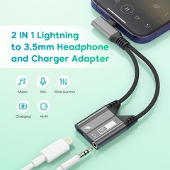 Magnetic 2-IN-1 Right Angle Lightning to 3.5mm Audio Jack Headphone and Charg…