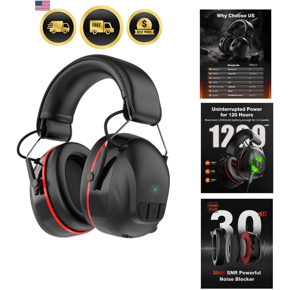 Bluetooth 6.0 Hearing Protection Headphones with 120H Working Time, 30dB SNR,…