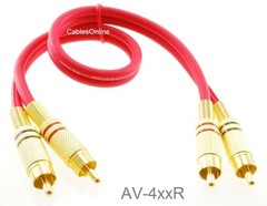 Dual-RCA Male/Male Gold-Plated Ultra-Flexible Red Audio Cable, AV-4xxR