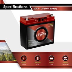 12V 20Ah LiFePO4 Lithium Iron Phosphate Deep Cycle Rechargeable Battery