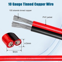 10 Gauge Wire 2 Conductor Tinned Copper Cable, Flexible 10 AWG Marine Wire for S