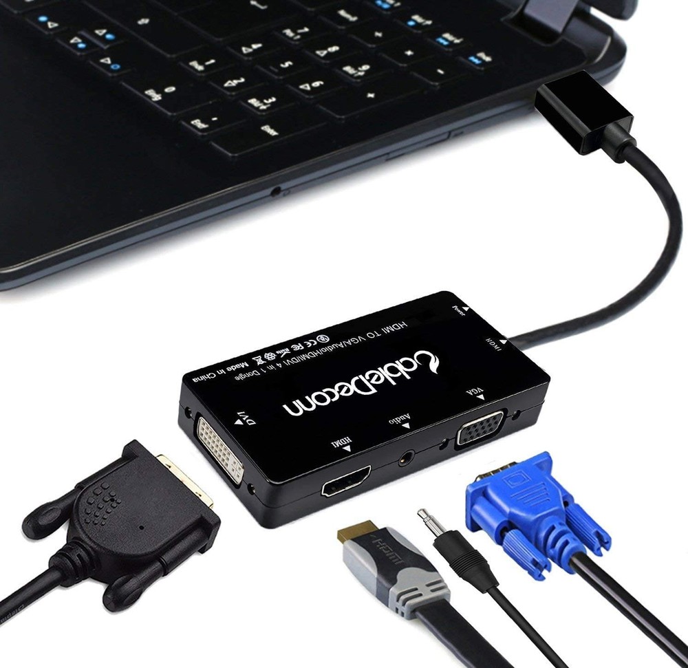 HDMI to HDMI/DVI/VGA Adapter Cable 1920×1080 Audio Output – Connects