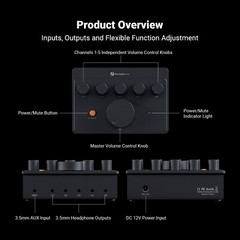 Fosi Audio PH05 Headphone Distribution Amplifier, Stereo 1-in-5-out, 16-300Ω IEM