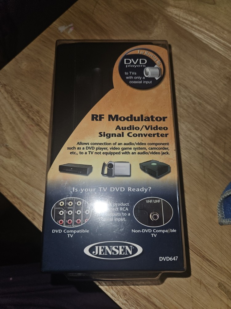 NEW! JENSEN RF Modulator Audio/Video Signal Converter DVD647 RCA to Coaxial