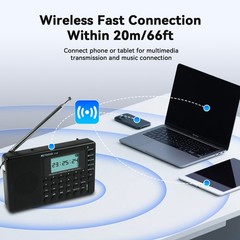 V115P Portable Radio,AM FM SW WB Radio,Digital Stereo Radio With Bluetooth Gift