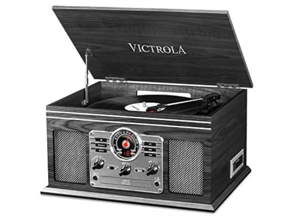 Victrola The Quincy 6 in 1 Bluetooth Record Player Turntable Grey Wood NEW