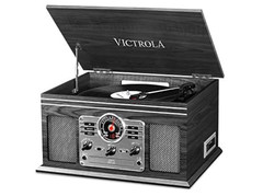 Victrola The Quincy 6 in 1 Bluetooth Record Player Turntable Grey Wood NEW