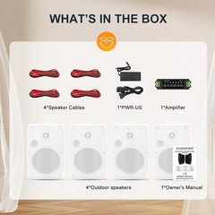 800W Waterproof Bluetooth Outdoor Speakers – 4 White Wall Mount Speakers
