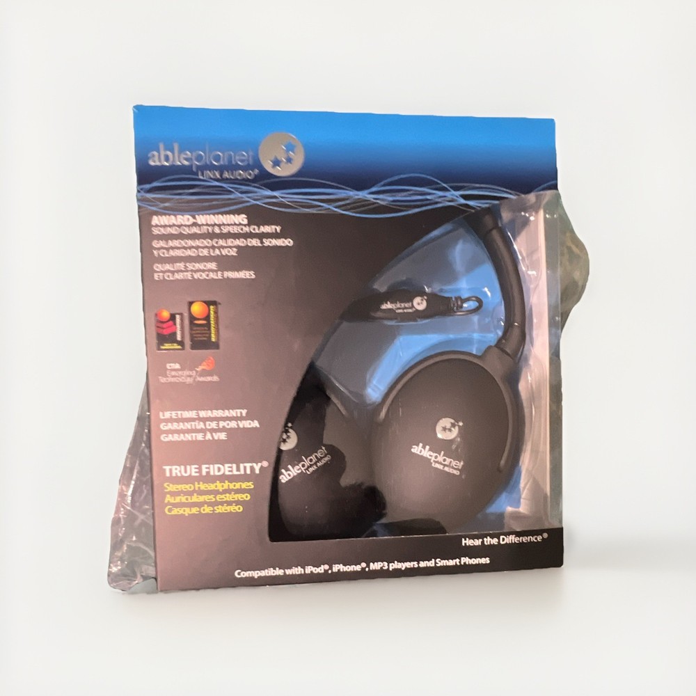 Able Planet True Fidelity Over-Ear Headphones 3.5mm Vol/Mic Black
