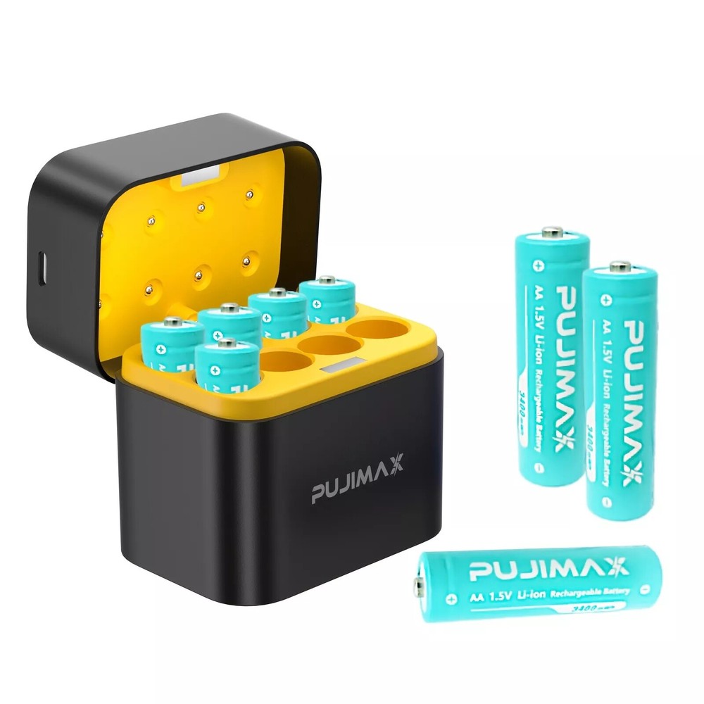 Rechargeable Lithium Batteries 1.5V 3400mWh AA 8-Pack with Fast Charger