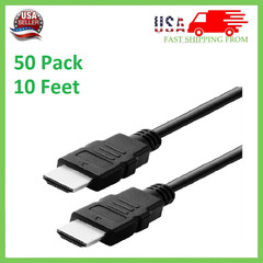 50 Pack New Digital High-Speed 1.4 HDMI Cable PVC 2160p Black Cord (10 feet)