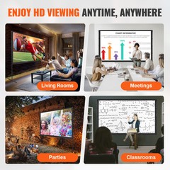 VEVOR Projector Screen with Stand 100 inch 16:9 4K 1080 HD Movie Screen Bar Feet