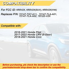 Key Fob Replacement for 2016-2021 Honda Pilot/ 2017-2022 Honda CRV 5-Door/ 18…
