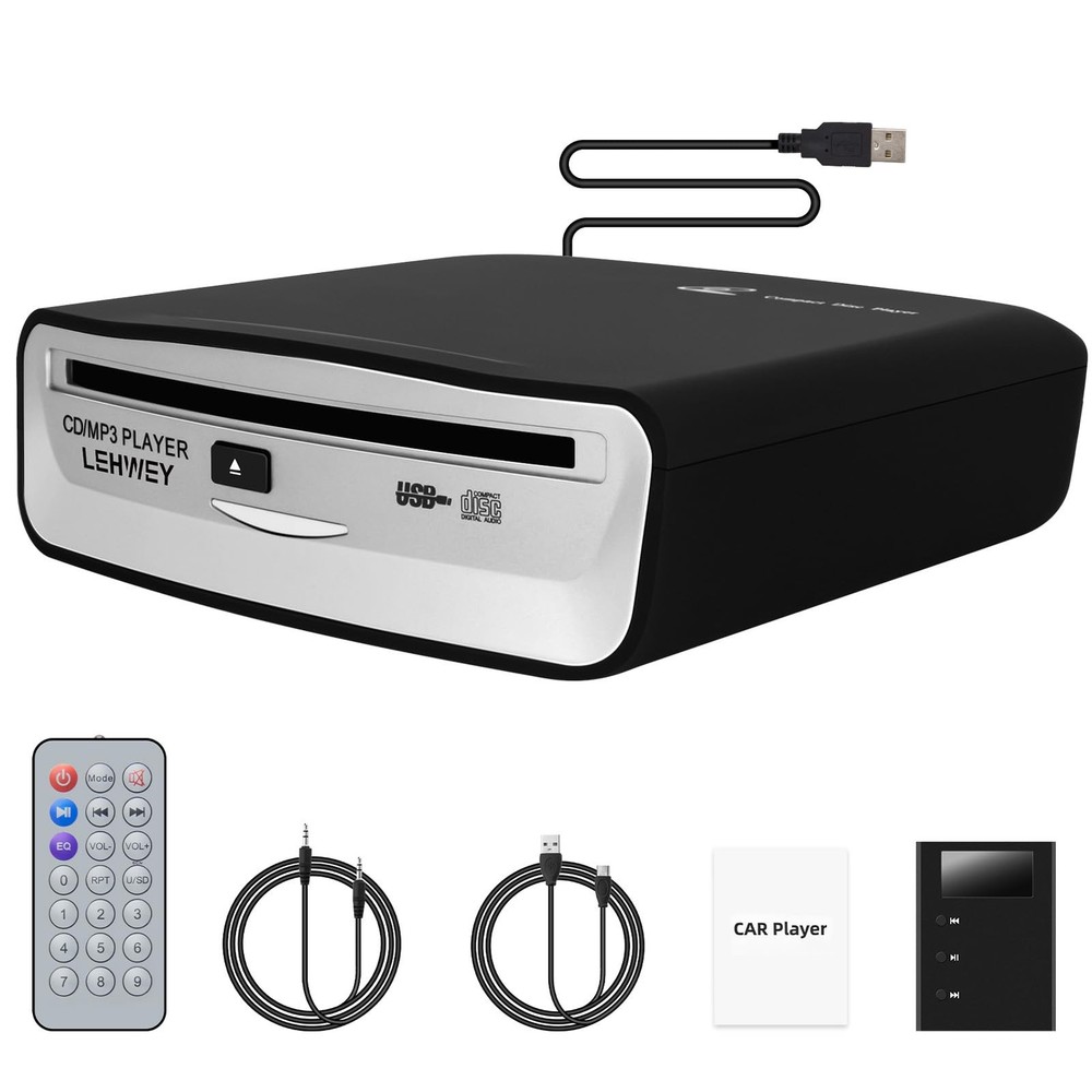 Portable Car CD Player with AUX, USB, Remote – Compatible with Android, Lapto…