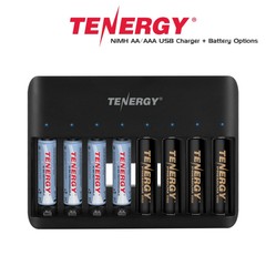 Tenergy TN477U AA AAA 8 Bay NiMH USB Battery Charger with Battery Options LOT