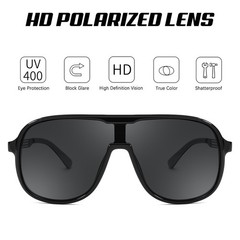 FEISEDY Polarized Sunglasses Men Mirrored One 58mm, Black Frame and Grey Lens