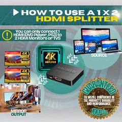 PHILCO FWV2001 HDMI Splitter 1 in 2 out 4k Dual Monitor 1080p 3D 6ft