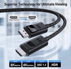 Cable Matters 8K Unidirectional DisplayPort To HDMI 2.1 Cable 6ft 8K@60Hz 4K@240