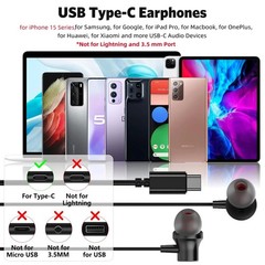 HIFI Bass Stereo Wired Earbuds Headset In-Ear Earphone Headphone MIC USB-C