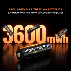 POWEROWL Pro 1.5V Rechargeable AA Batteries Lithium with Charger, 3600mWh Double