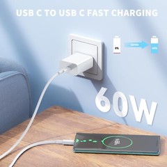 2-pack 60W USB C to USB C Fast Charger Cable for Apple iPhone 16/15/iPad Pro