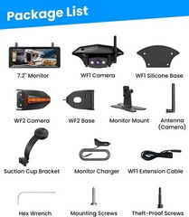 AUTO-VOX Wireless RV Rear &Side Cameras &7.2″ DVR Triple Split Monitor & Bracket