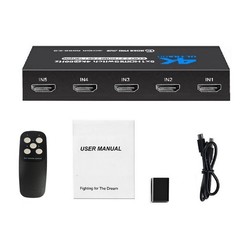 5 in 1 Out 4K@60Hz 5×1 HDMI Switcher HDMI 2.0 Switch with IR Remote Control