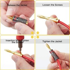 WGGE WG029 Banana Plugs Audio Jack Connector, 24k Gold Dual Screw Lock Speake…