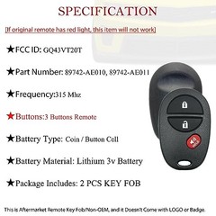 Car Key Fob Replacement for Toyota Tundra Tacoma Sequoia Sienna Highlander