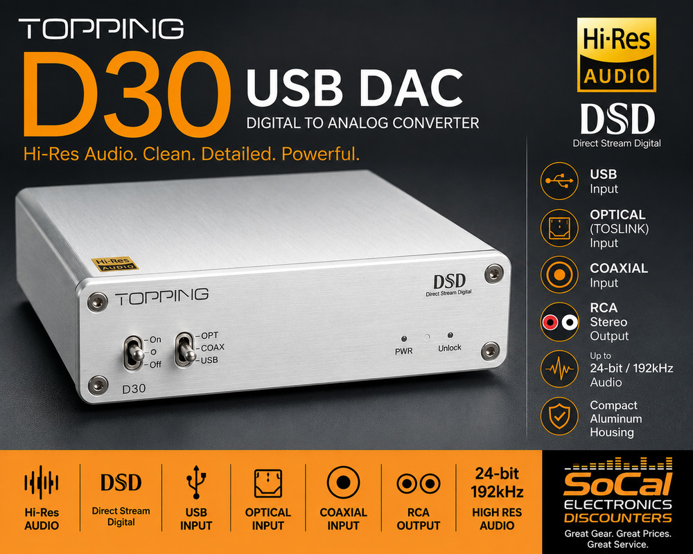 TOPPING D30 USB DAC Hi-Res Audio Digital to Analog Converter Silver Open Box