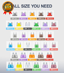 300Pcs Car Fuse Assortment Kit 160 Mini Blade Fuses Automotive + 90 Standard Aut