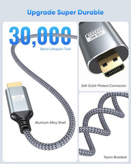 Micro HDMI to HDMI Cable 6FT 4K@60Hz 2K@165Hz Nylon Braided HDR ARC 3D for Pi/PC