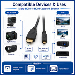 Micro-HDMI to HDMI Cable with Ethernet – 1ft / 2ft / 3ft / 6ft / 10ft / 15ft